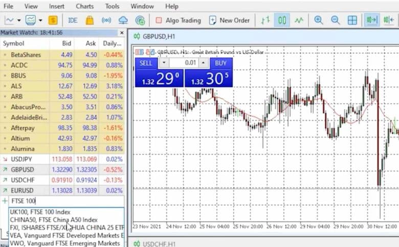 screenshot of the MetaTrader 5 platform