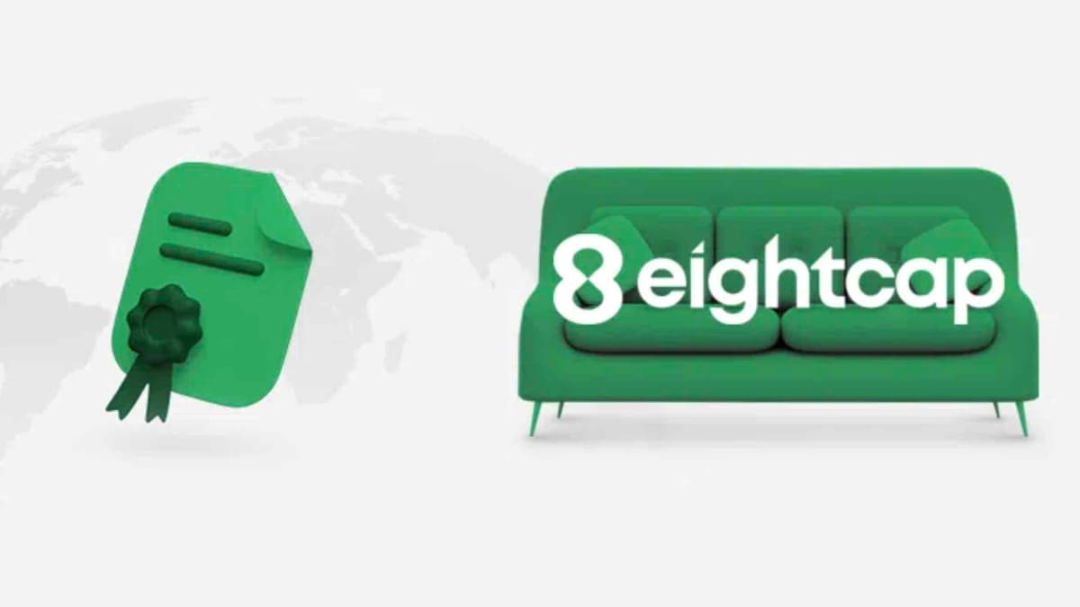 eightcap logo on green sofa