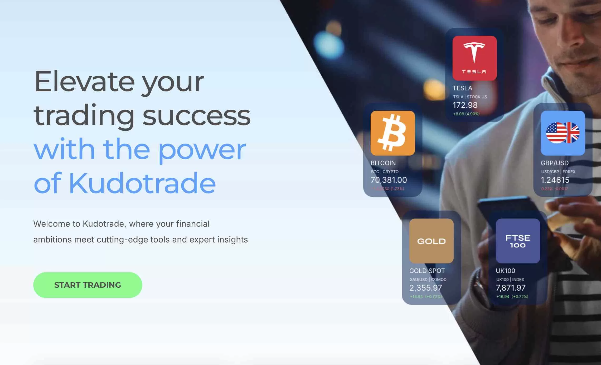 screenshot of kudotrade homepage