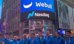 Webull branding on nasdaq building