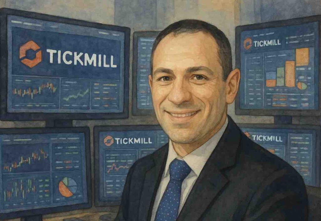 Erhan Beyaz cartoon with tickmill branding