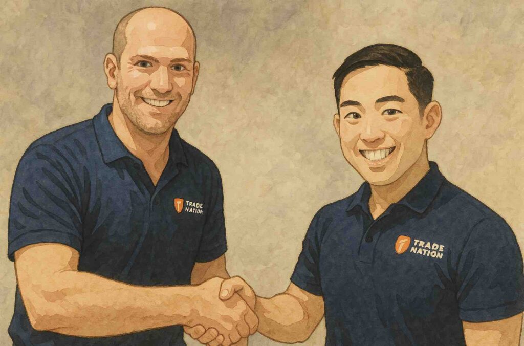Trade Nation executives in Australia in anime style