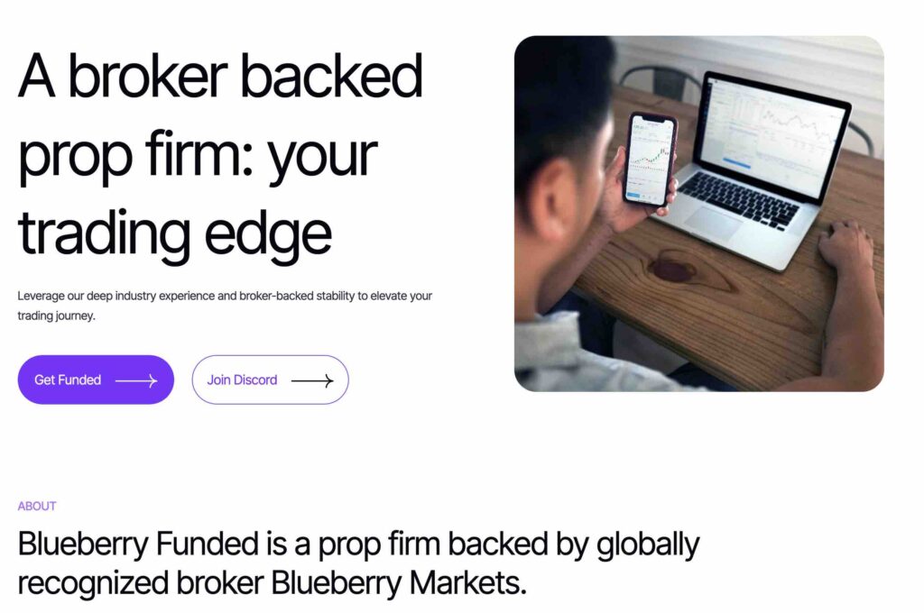 Blueberry Funded website about page with the prop's branding