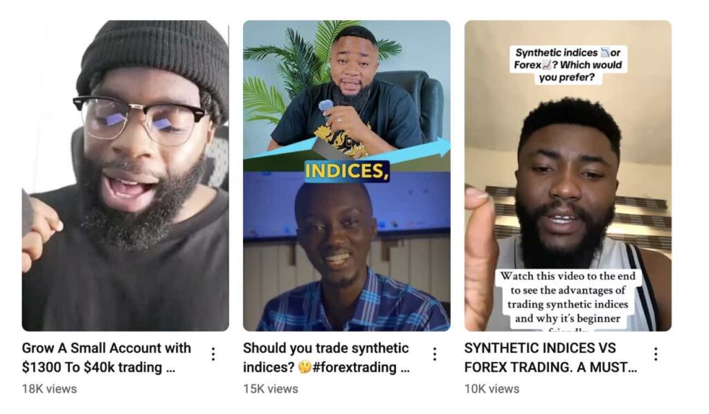 Youtubers sharing trading information on synthetic index trading