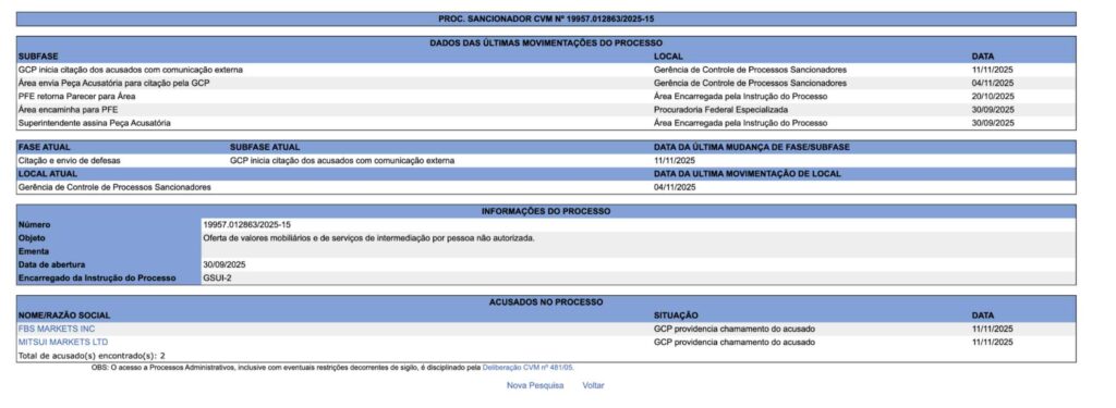 FBS CVM legal proceedings