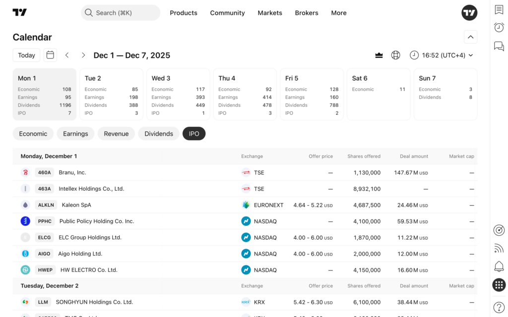 TradingView adds IPO data and calendar