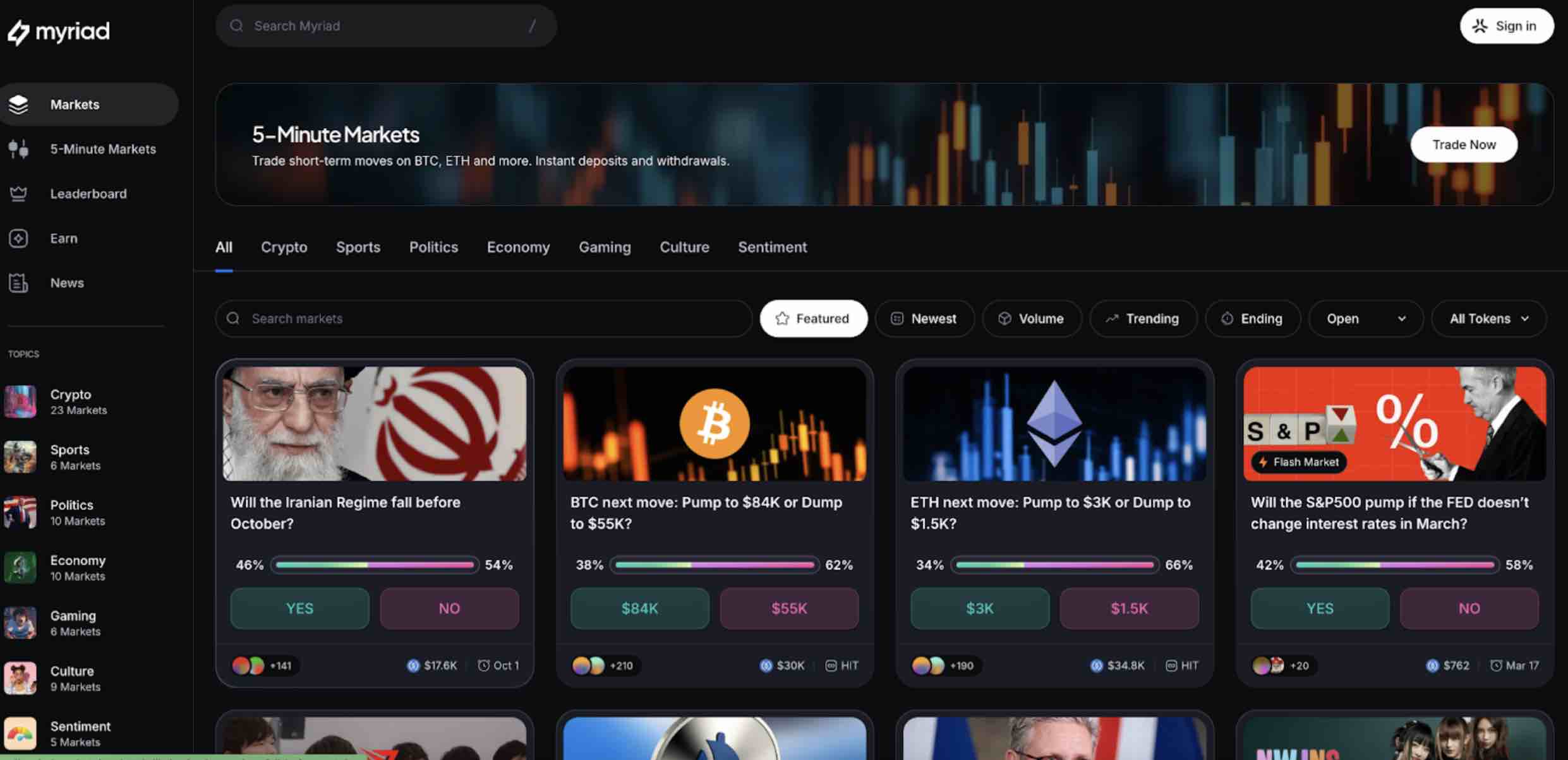 Myriad Markets Interface