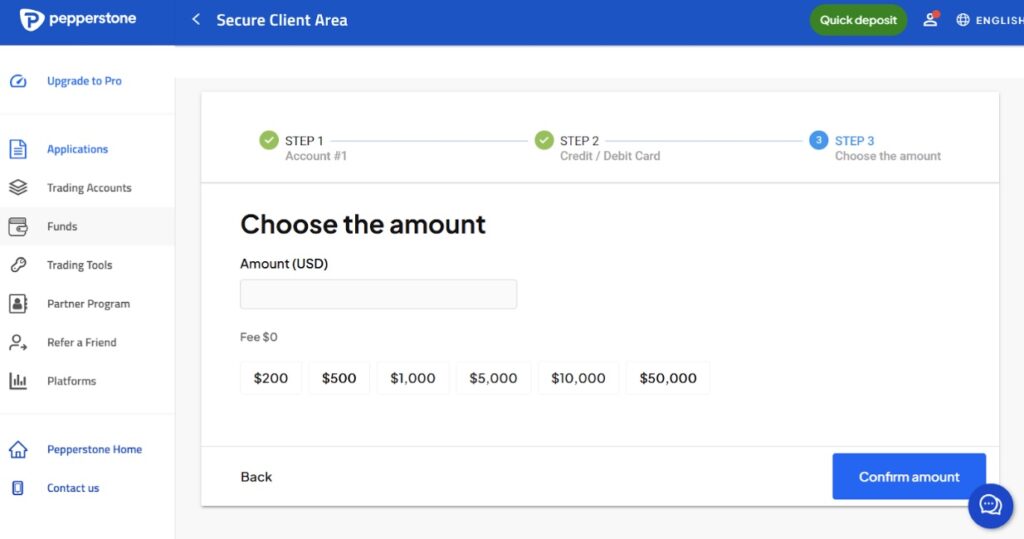 Pepperstone deposit step 3